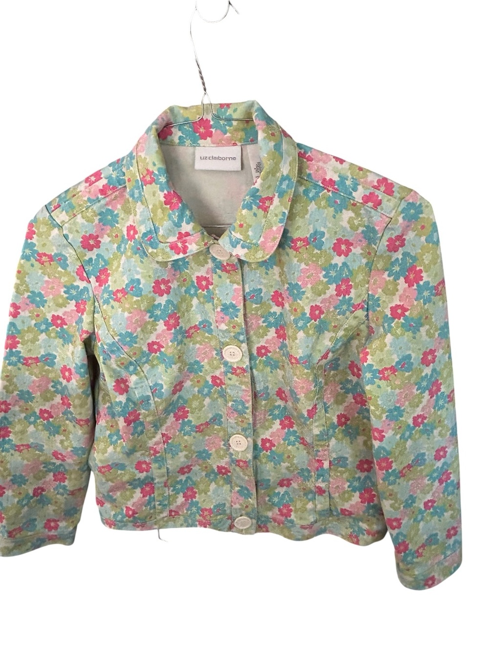 Liz Claiborne Pastel Floral Denim Jacket Vintage Y2K Girlcore Trucker Sz M EUC - Picture 5 of 16